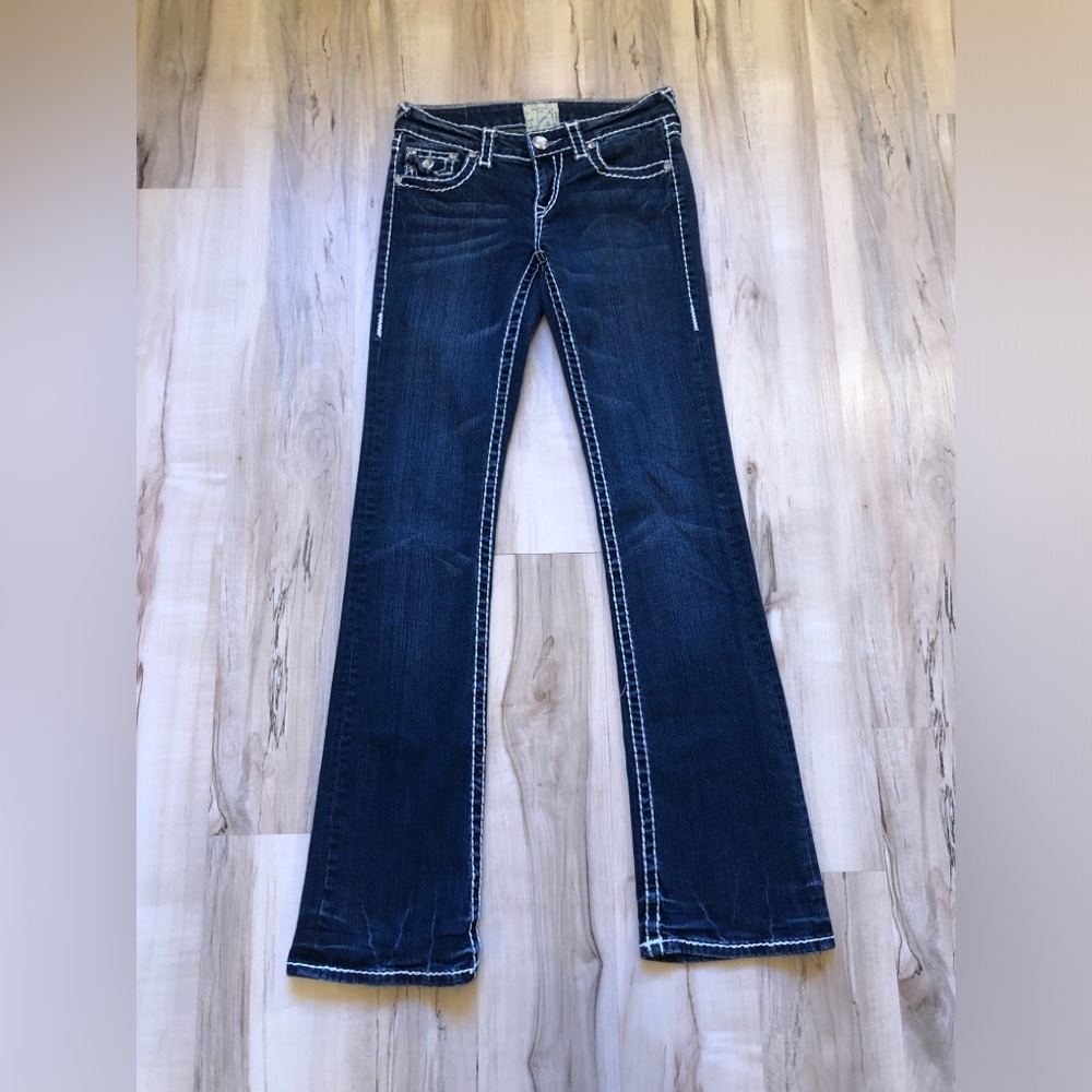 Vintage Y2K LA Idol Jeans 3 Low Rise Bootcut Rhinestone McBling Dark Wash 27 28" - Picture 2 of 16